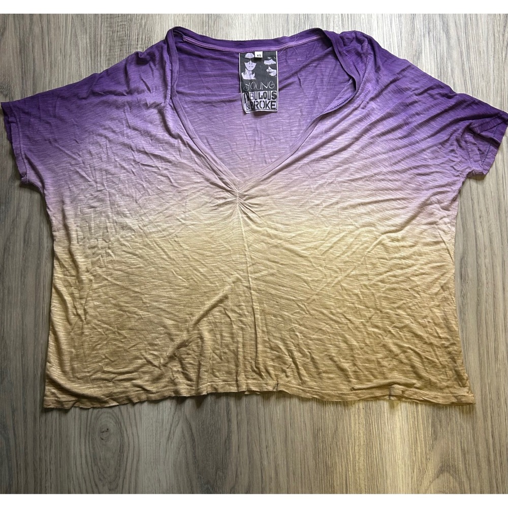 Young Fabulous & Broke‎ Ombre V Neck Dolman Sleeve Tunic Top XS Purple Tan